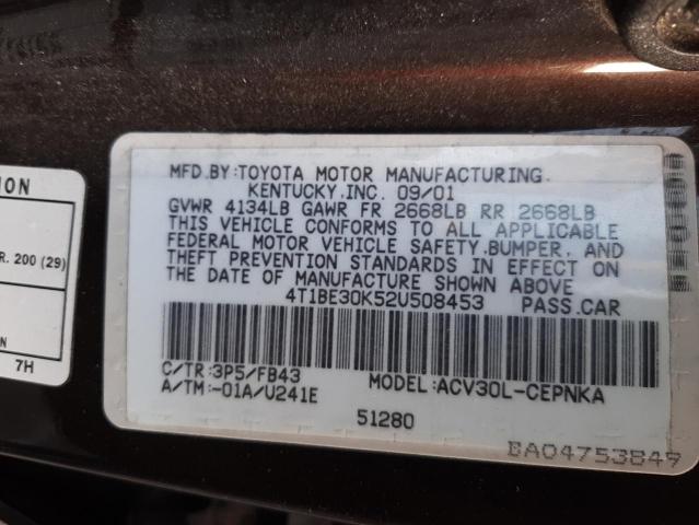 Photo 10 from auction – 2002 TOYOTA CAMRY LE with VIN 4T1BE30K52U508453