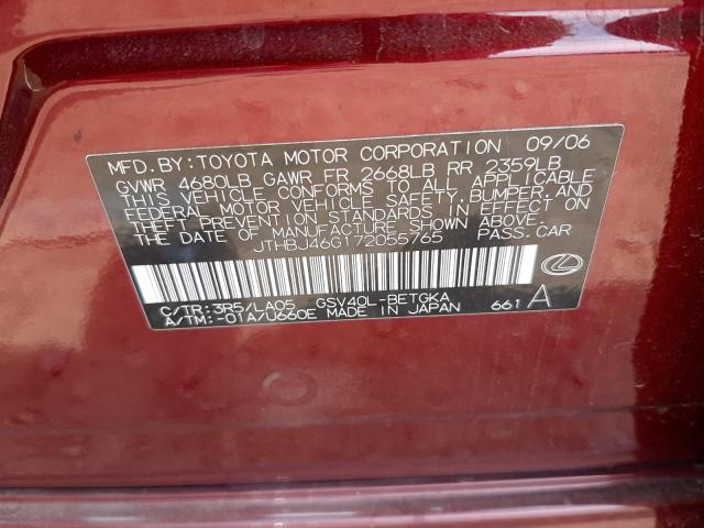 Photo 10 from auction – 2007 LEXUS ES 350 with VIN JTHBJ46G172055765