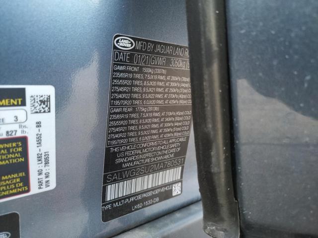 Photo 10 from auction – 2021 LAND ROVER RANGE ROVE with VIN SALWG2SU2MA780531