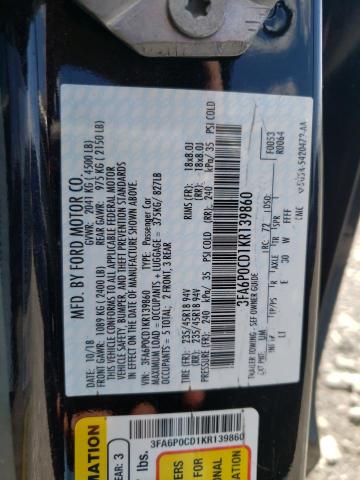 Photo 10 from auction – 2019 FORD FUSION SEL with VIN 3FA6P0CD1KR139860