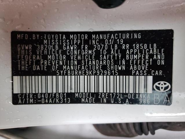Photo 10 from auction – 2019 TOYOTA COROLLA L with VIN 5YFBURHE9KP929615