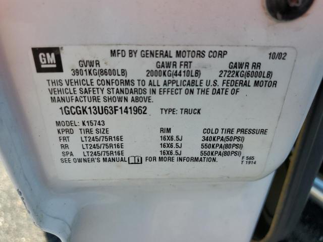 Photo 10 from auction – 2003 CHEVROLET SILVERADO with VIN 1GCGK13U63F141962