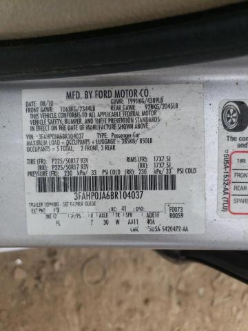 Photo 10 from auction – 2011 FORD FUSION SEL with VIN 3FAHP0JA6BR104037
