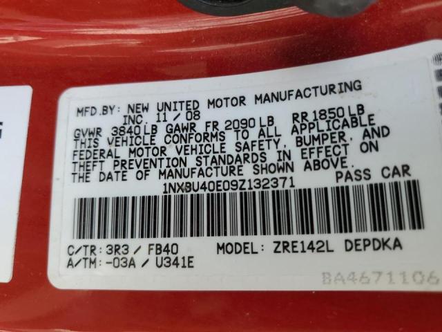 Photo 10 from auction – 2009 TOYOTA COROLLA with VIN 1NXBU40E09Z132371