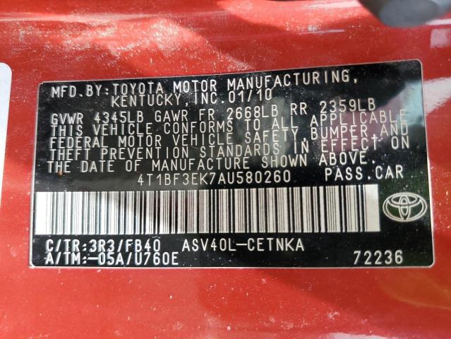 Photo 10 from auction – 2010 TOYOTA CAMRY BASE with VIN 4T1BF3EK7AU580260