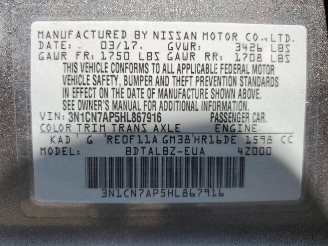 Photo 10 from auction – 2017 NISSAN VERSA S with VIN 3N1CN7AP5HL867916