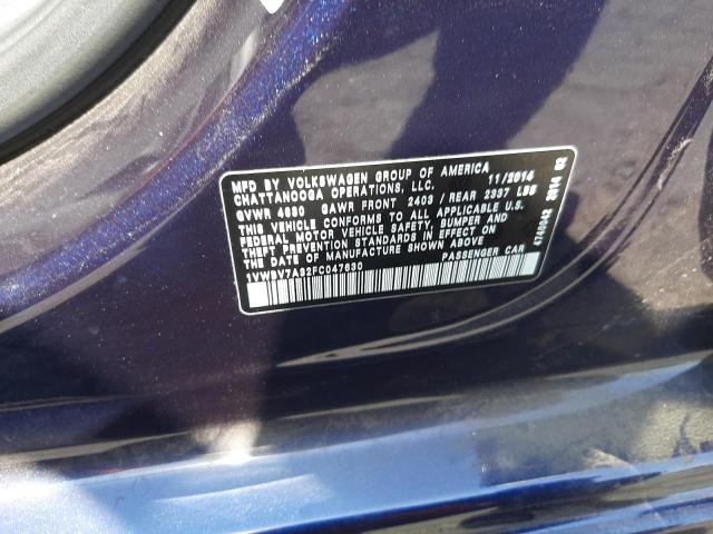 Photo 10 from auction – 2015 VOLKSWAGEN PASSAT SE with VIN 1VWBV7A32FC047630
