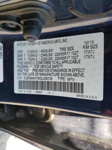 Photo 10 from auction – 2016 HONDA CR-V EXL with VIN 5J6RM4H78GL008709