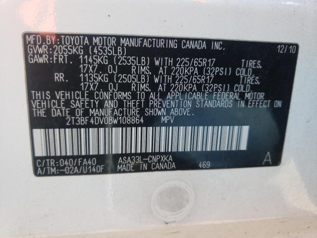 Photo 10 from auction – 2011 TOYOTA RAV4 with VIN 2T3BF4DV0BW108864
