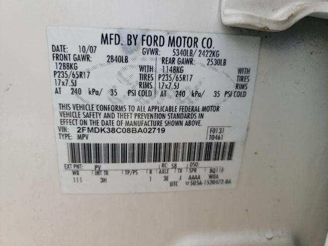 Photo 10 from auction – 2008 FORD EDGE SEL with VIN 2FMDK38C08BA02719