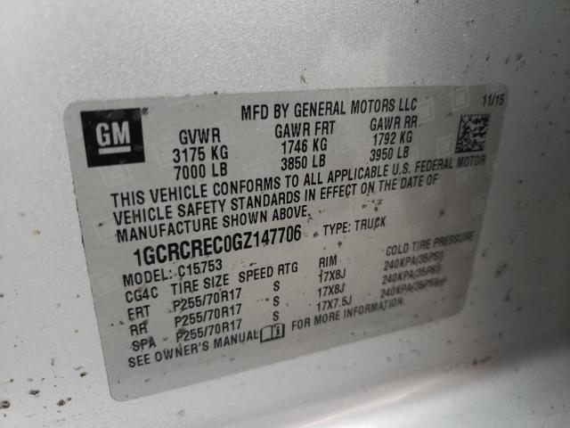 Photo 10 from auction – 2016 CHEVROLET SILVERADO with VIN 1GCRCREC0GZ147706