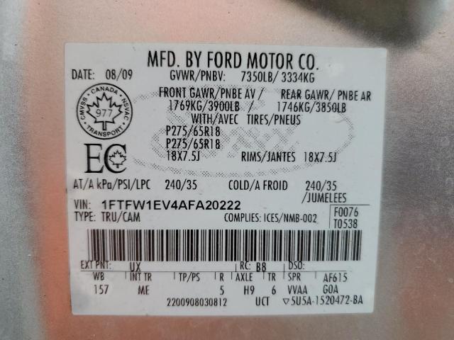 Photo 10 from auction – 2010 FORD F150 SUPER with VIN 1FTFW1EV4AFA20222