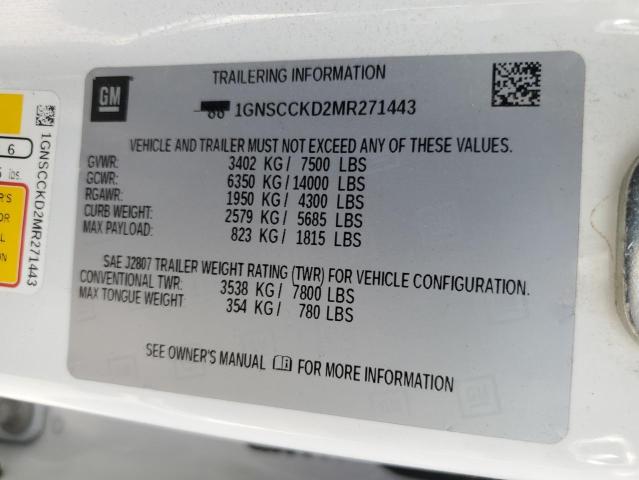 Photo 10 from auction – 2021 CHEVROLET SUBURBAN C with VIN 1GNSCCKD2MR271443