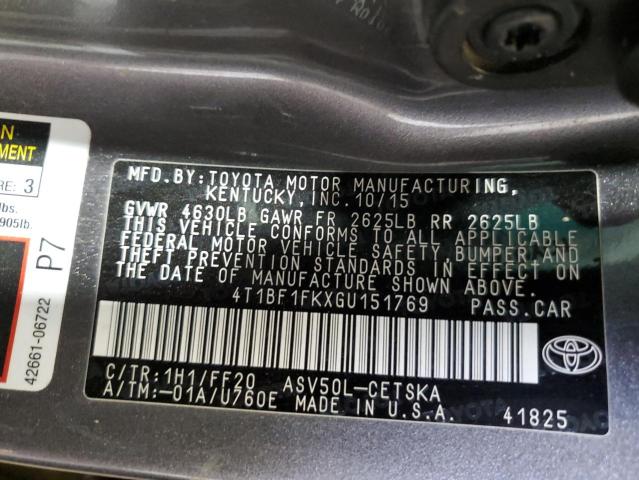 Photo 10 from auction – 2016 TOYOTA CAMRY LE with VIN 4T1BF1FKXGU151769