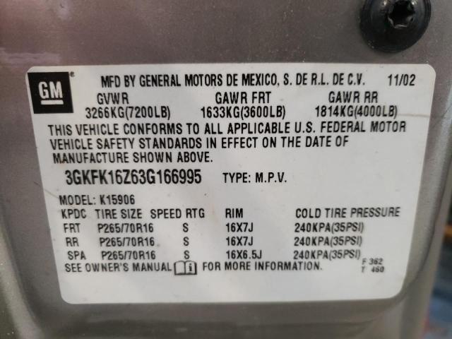 Photo 10 from auction – 2003 GMC YUKON with VIN 3GKFK16Z63G166995