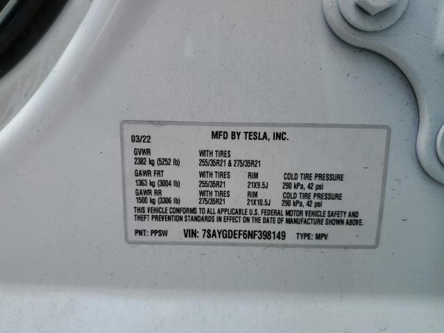 Photo 10 from auction – 2022 TESLA MODEL Y with VIN 7SAYGDEF6NF398149