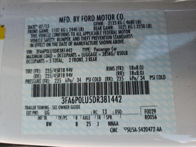 Photo 10 from auction – 2013 FORD FUSION SE with VIN 3FA6P0LU5DR381442