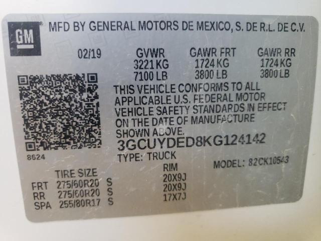 Photo 10 from auction – 2019 CHEVROLET SILVERADO with VIN 3GCUYDED8KG124142