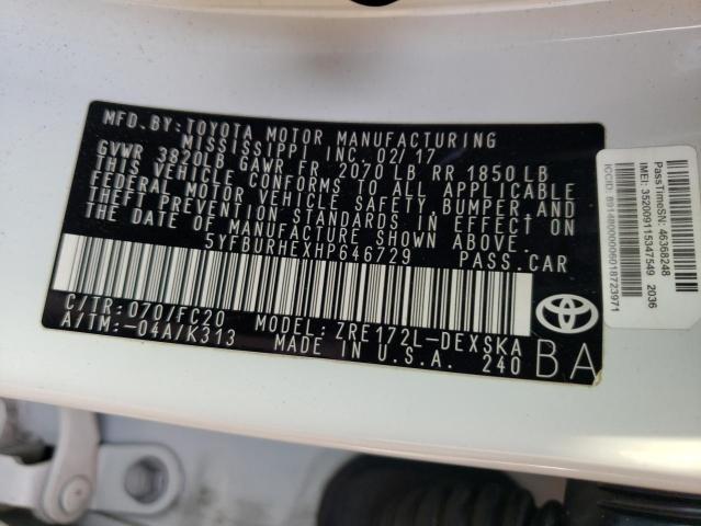 Photo 10 from auction – 2017 TOYOTA COROLLA L with VIN 5YFBURHEXHP646729