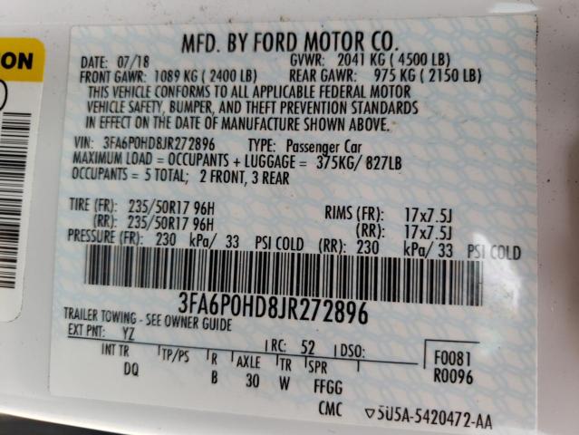 Photo 10 from auction – 2018 FORD FUSION SE with VIN 3FA6P0HD8JR272896