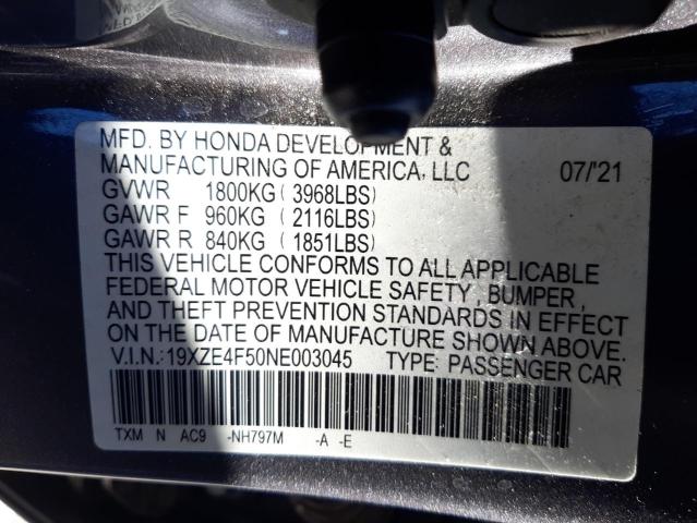 Photo 10 from auction – 2022 HONDA INSIGHT EX with VIN 19XZE4F50NE003045