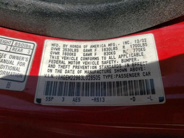 Photo 10 from auction – 2003 HONDA CIVIC with VIN 1HGEM22963L028505