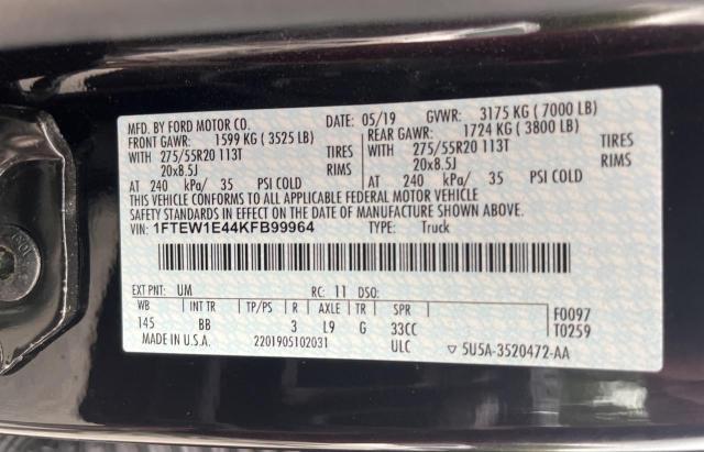 Photo 10 from auction – 2019 FORD F150 SUPER with VIN 1FTEW1E44KFB99964
