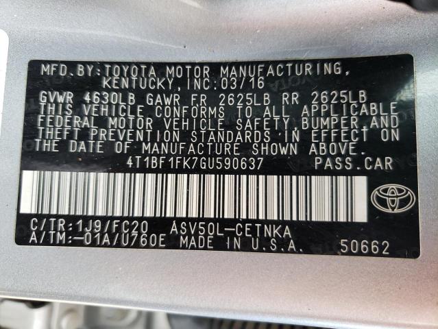Photo 10 from auction – 2016 TOYOTA CAMRY LE with VIN 4T1BF1FK7GU590637
