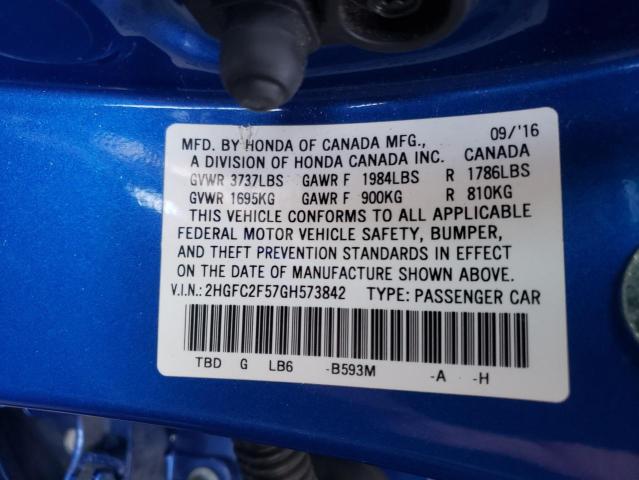 Photo 10 from auction – 2016 HONDA CIVIC LX with VIN 2HGFC2F57GH573842