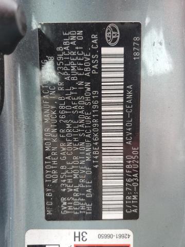 Photo 10 from auction – 2009 TOYOTA CAMRY BASE with VIN 4T4BE46K09R119619