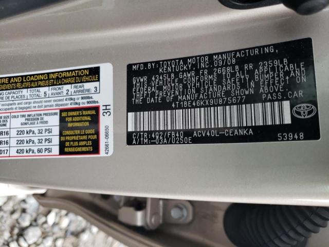 Photo 10 from auction – 2009 TOYOTA CAMRY BASE with VIN 4T1BE46KX9U875677