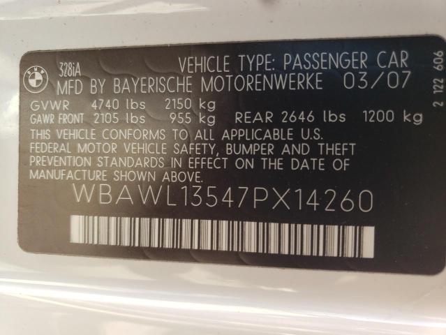 Photo 10 from auction – 2007 BMW 328 I with VIN WBAWL13547PX14260