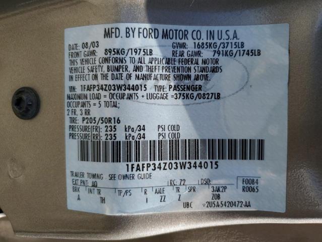 Photo 10 from auction – 2003 FORD FOCUS SE C with VIN 1FAFP34Z03W344015