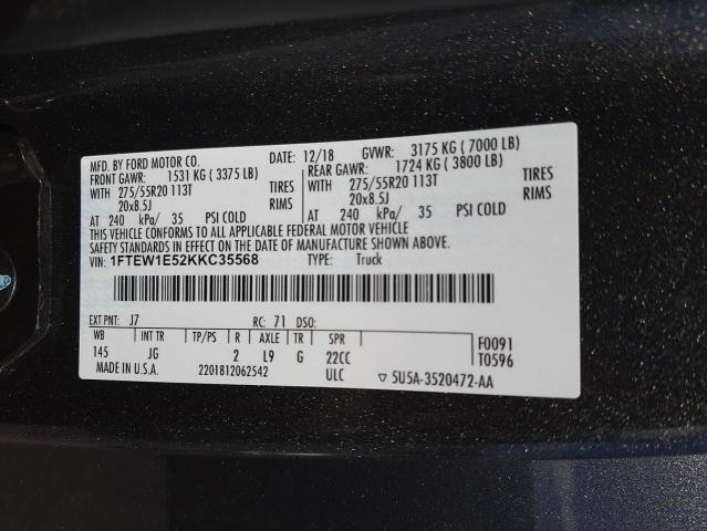 Photo 10 from auction – 2019 FORD F150 SUPER with VIN 1FTEW1E52KKC35568