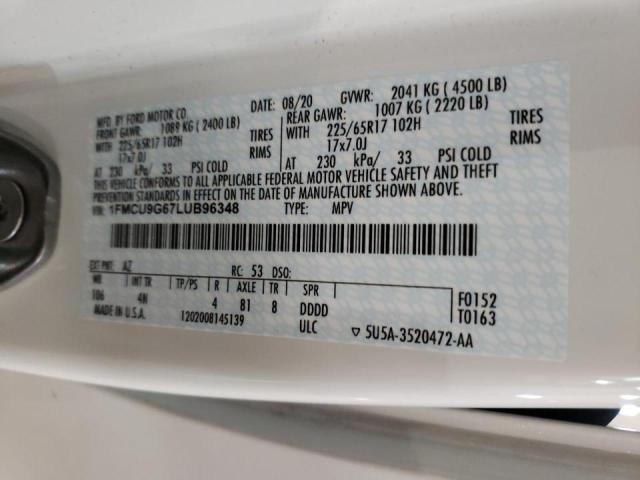 Photo 10 from auction – 2020 FORD ESCAPE SE with VIN 1FMCU9G67LUB96348