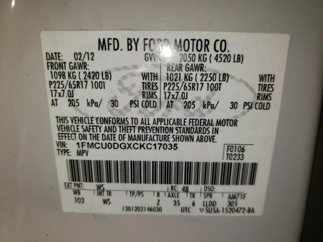 Photo 10 from auction – 2012 FORD ESCAPE XLT with VIN 1FMCU0DGXCKC17035