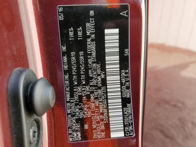 Photo 10 from auction – 2016 TOYOTA HIGHLANDER with VIN 5TDYKRFH5GS157335