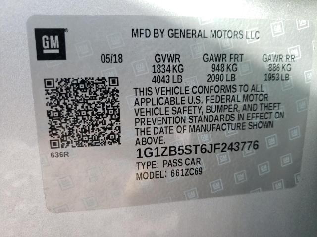 Photo 10 from auction – 2018 CHEVROLET MALIBU LS with VIN 1G1ZB5ST6JF243776