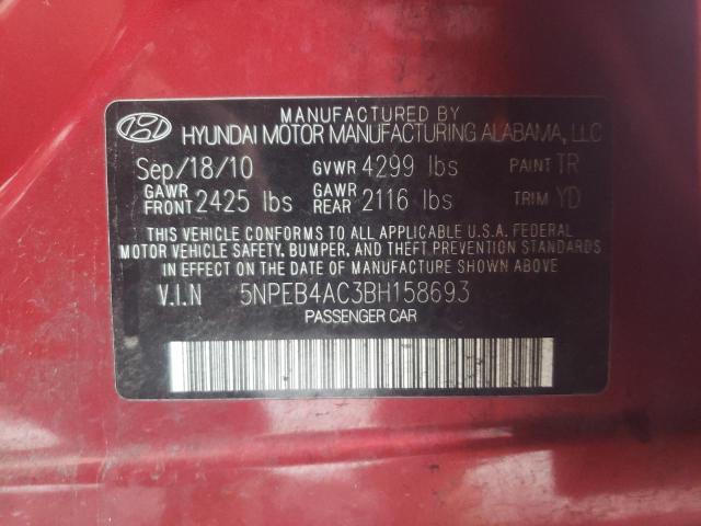 Photo 10 from auction – 2011 HYUNDAI SONATA GLS with VIN 5NPEB4AC3BH158693