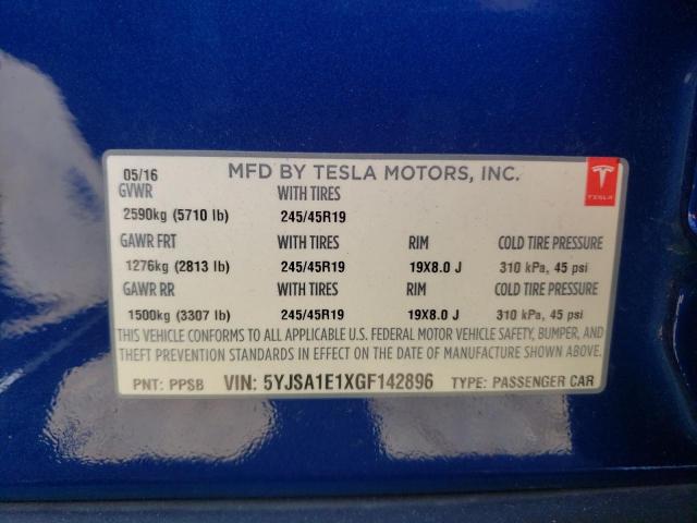 Photo 10 from auction – 2016 TESLA MODEL S with VIN 5YJSA1E1XGF142896