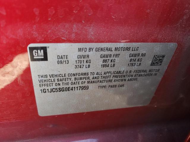 Photo 10 from auction – 2014 CHEVROLET SONIC LT with VIN 1G1JC5SG0E4117959