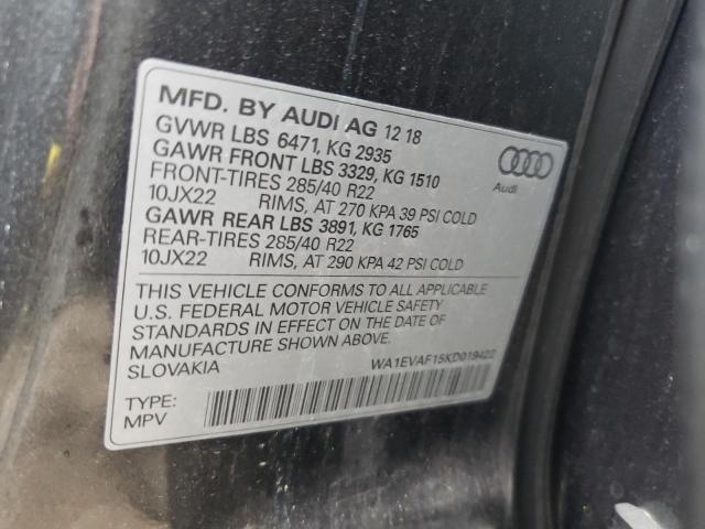 Photo 10 from auction – 2019 AUDI Q8 PREMIUM with VIN WA1EVAF15KD019422
