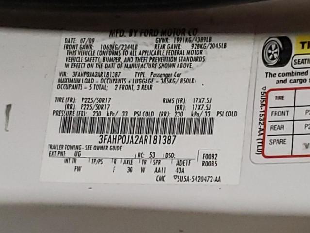 Photo 10 from auction – 2010 FORD FUSION SEL with VIN 3FAHP0JA2AR181387