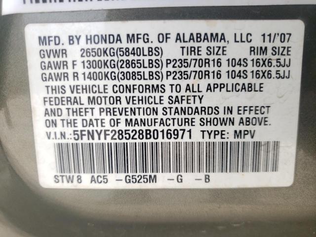 Photo 10 from auction – 2008 HONDA PILOT EXL with VIN 5FNYF28528B016971