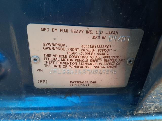 Photo 10 from auction – 2007 SUBARU IMPREZA 2. with VIN JF1GG61687H819596