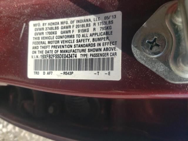 Photo 10 from auction – 2013 HONDA CIVIC LX with VIN 19XFB2F55DE043474