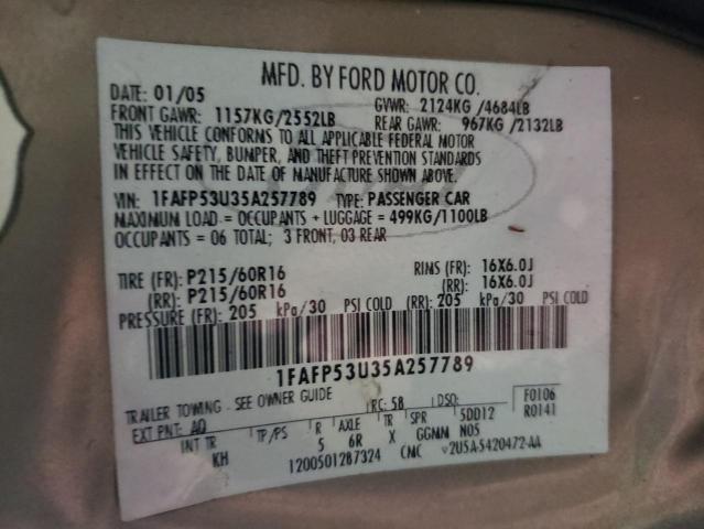 Photo 10 from auction – 2005 FORD TAURUS SE with VIN 1FAFP53U35A257789