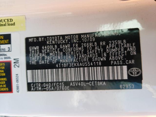Photo 10 from auction – 2010 TOYOTA CAMRY BASE with VIN 4T1BF3EK6AU554118