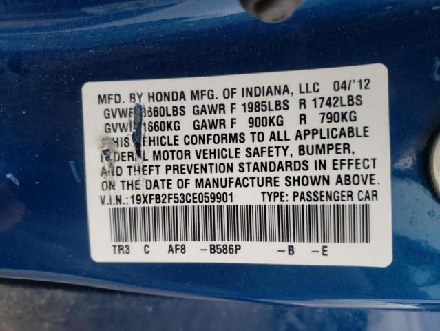 Photo 10 from auction – 2012 HONDA CIVIC LX with VIN 19XFB2F53CE059901