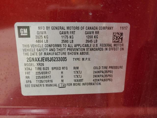 Photo 10 from auction – 2018 CHEVROLET EQUINOX LT with VIN 2GNAXJEV8J6233005